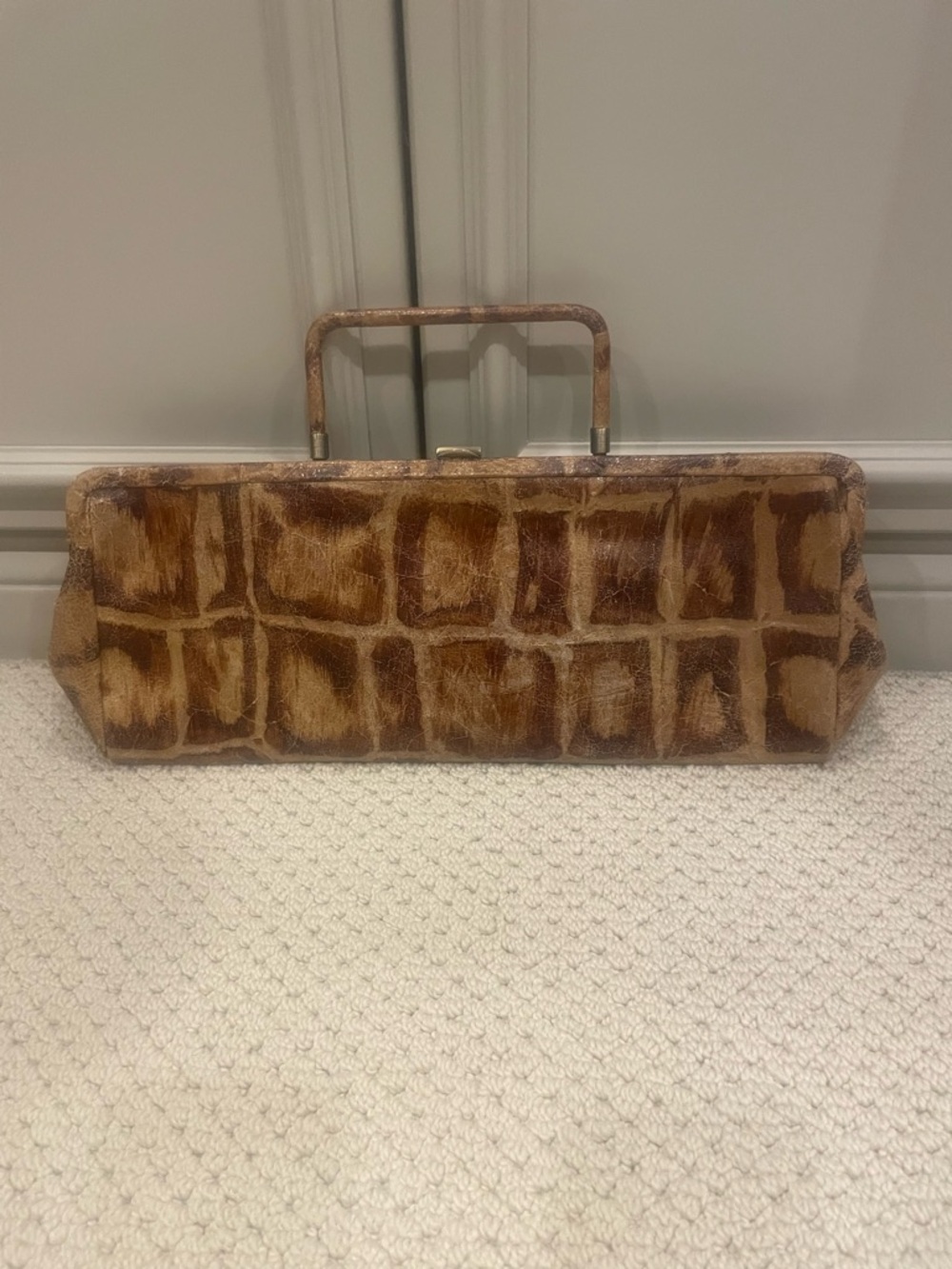 HOBO Brown Crocodile-Embossed Leather Clutch Handbag